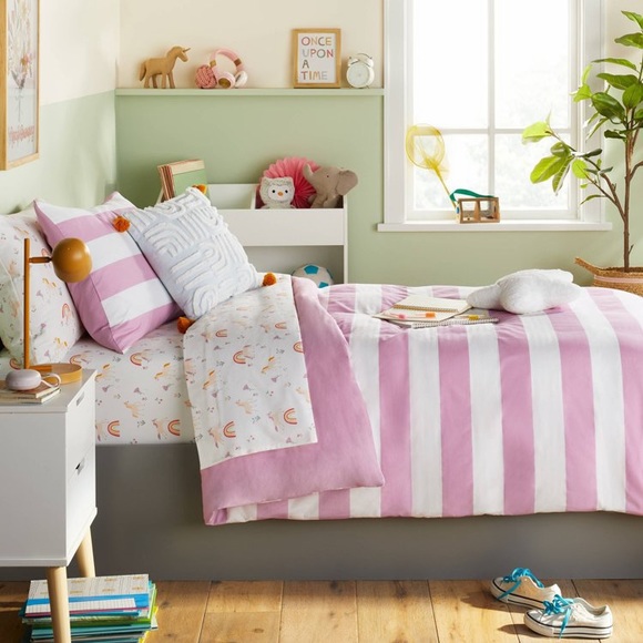 NWT Pillowfort Duvet Cover Set Purple Rugby Stripe Twin - Picture 2 of 9